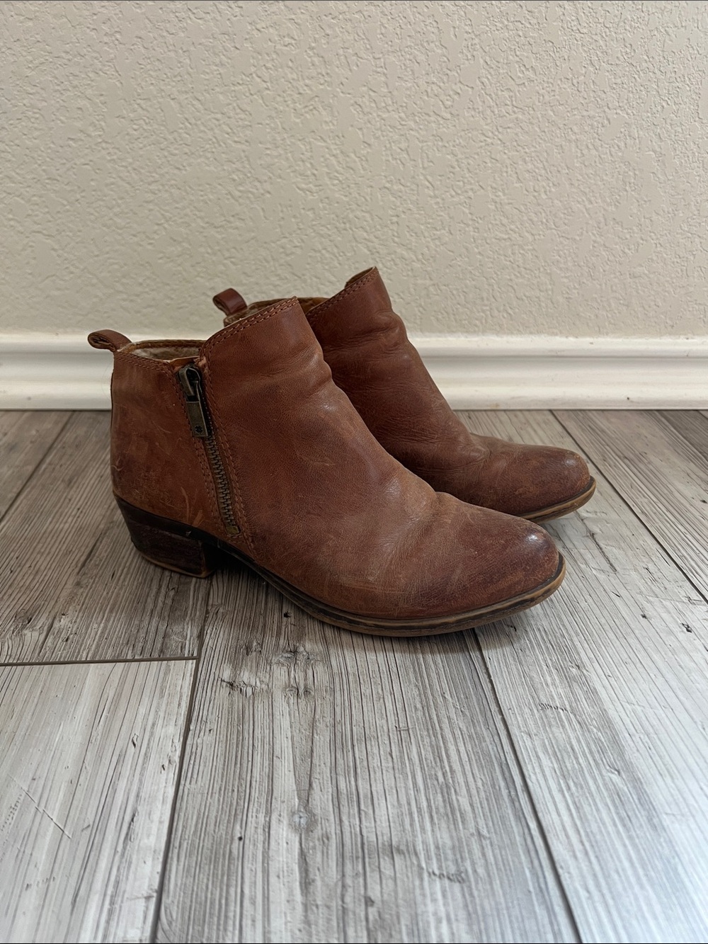 Lucky Brand Brown Leather Ankle Booties with Side Zip